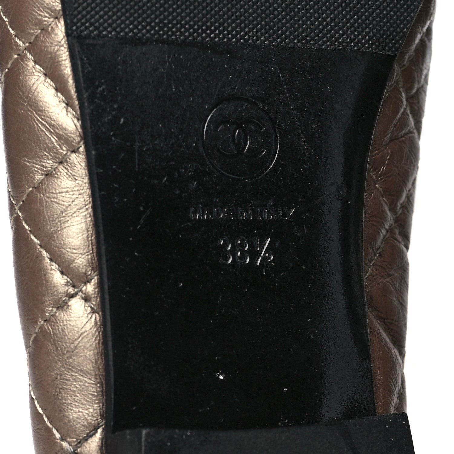 Chanel Metallic Aged Calfskin Quilted CC Cap Toe Ballerina Flats 38.5 Light Gold 8 of 10