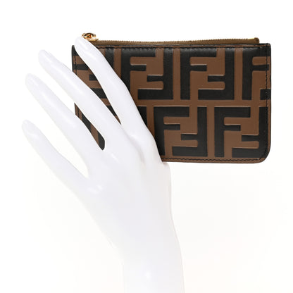 Fendi Vitello Soft F is Fendi Bi-Color FF 1974 Embossed Key Case Pouch Maya Black 2 of 11