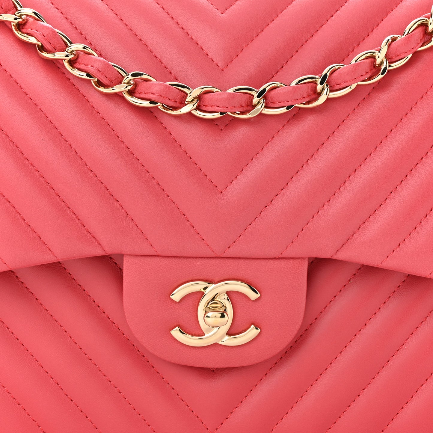 Lambskin Chevron Quilted Jumbo Double Flap Pink