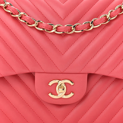 Chanel Lambskin Chevron Quilted Jumbo Double Flap Pink 8 of 10