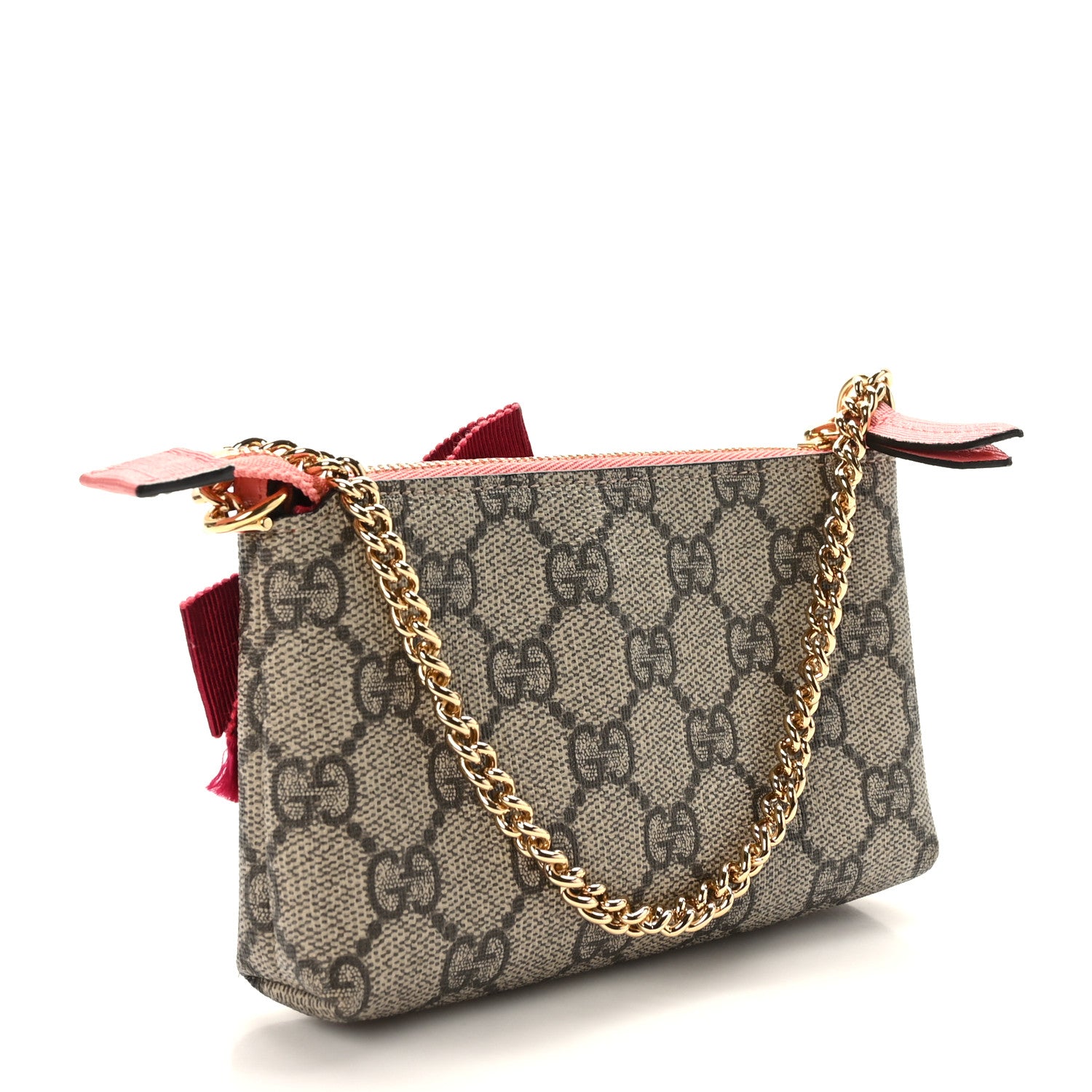Gucci GG Supreme Monogram Embroidered Face Chain Pouch Pink 3 of 7