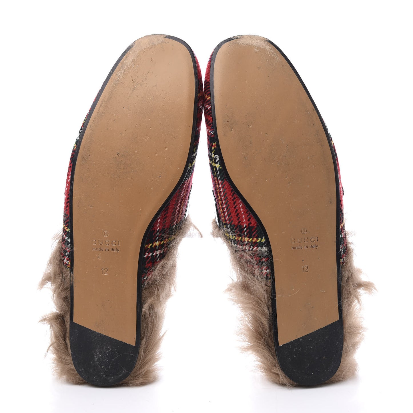 Tartan Fur Web GG Mens Princetown Slippers 12 Red