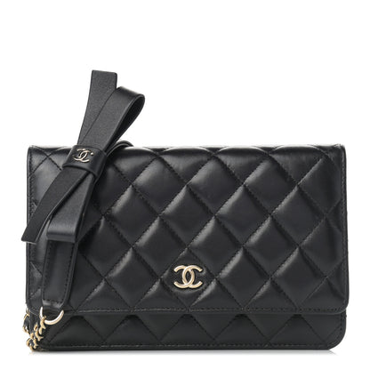 Chanel Lambskin Quilted Coco Bow Wallet On Chain WOC Black 1 of 11