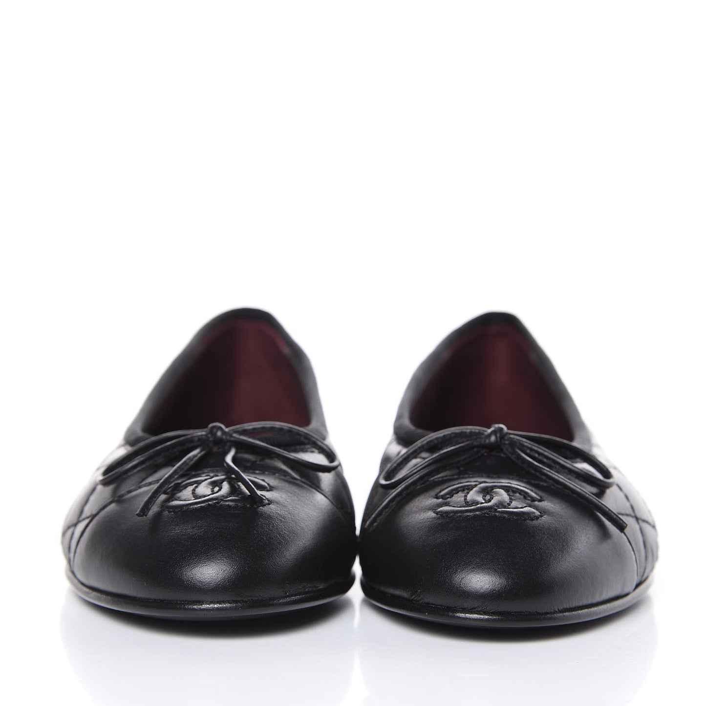 Aged Calfskin Quilted Cap Toe Ballerina Flats 37 Black