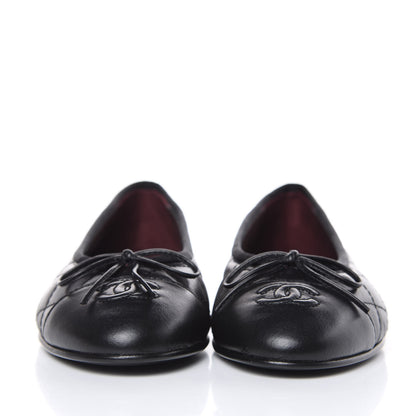 Chanel Aged Calfskin Quilted Cap Toe Ballerina Flats 37 Black 2 of 9