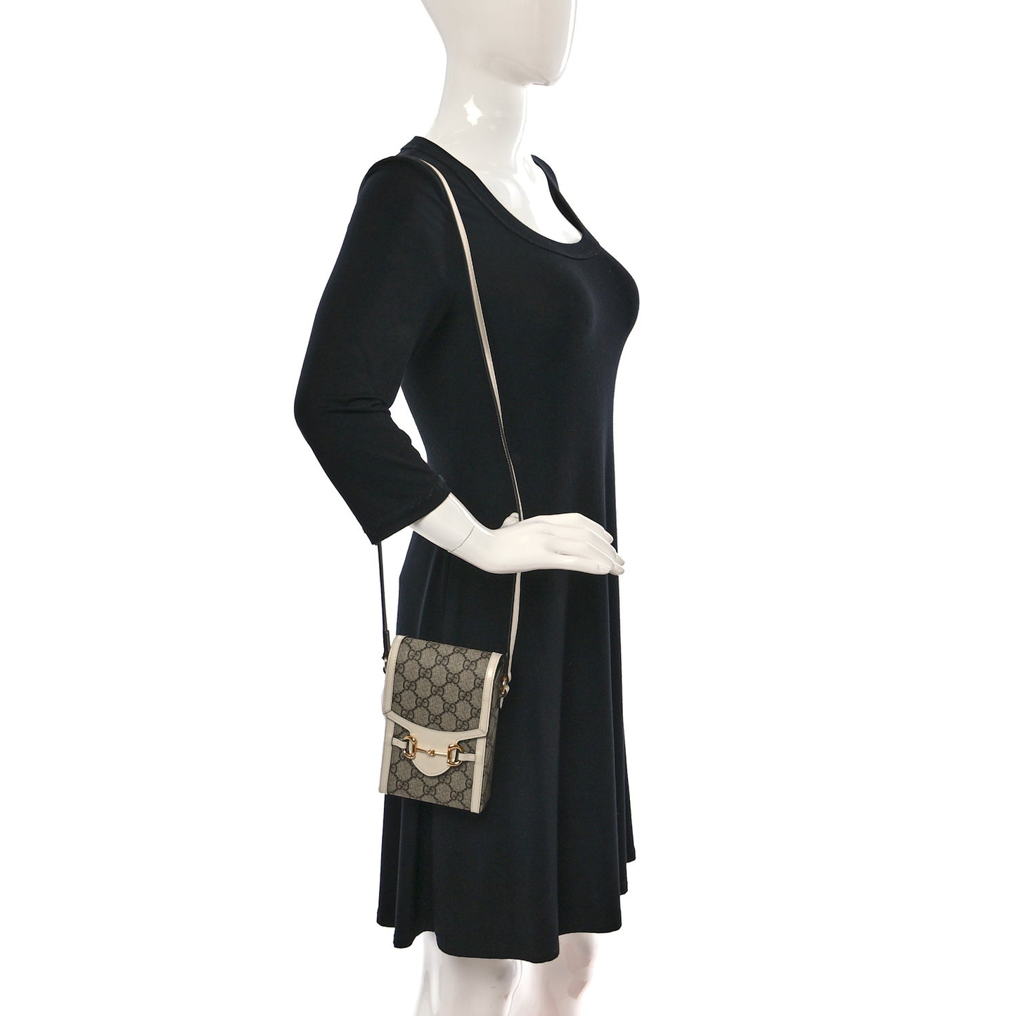GG Supreme Monogram Azalea Calfskin Mini Horsebit 1955 Crossbody Bag Beige Ebony Mystic White