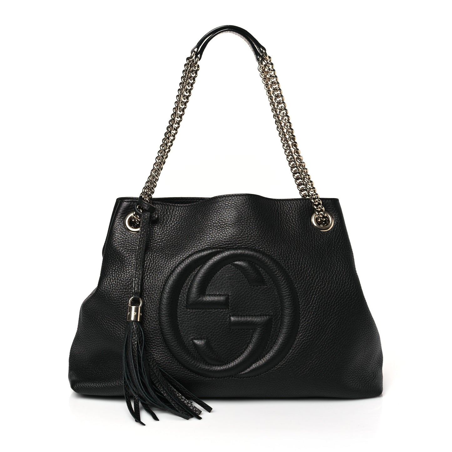 Pebbled Calfskin Medium Soho Chain Shoulder Bag Black