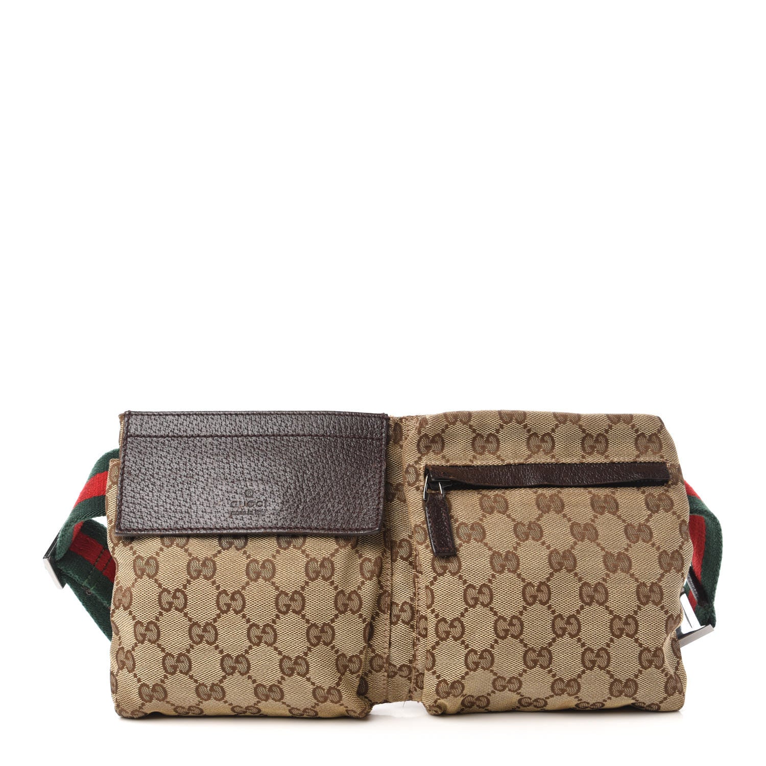Gucci GG Monogram Web Double Pocket Belt Bag Dark Brown 1 of 11