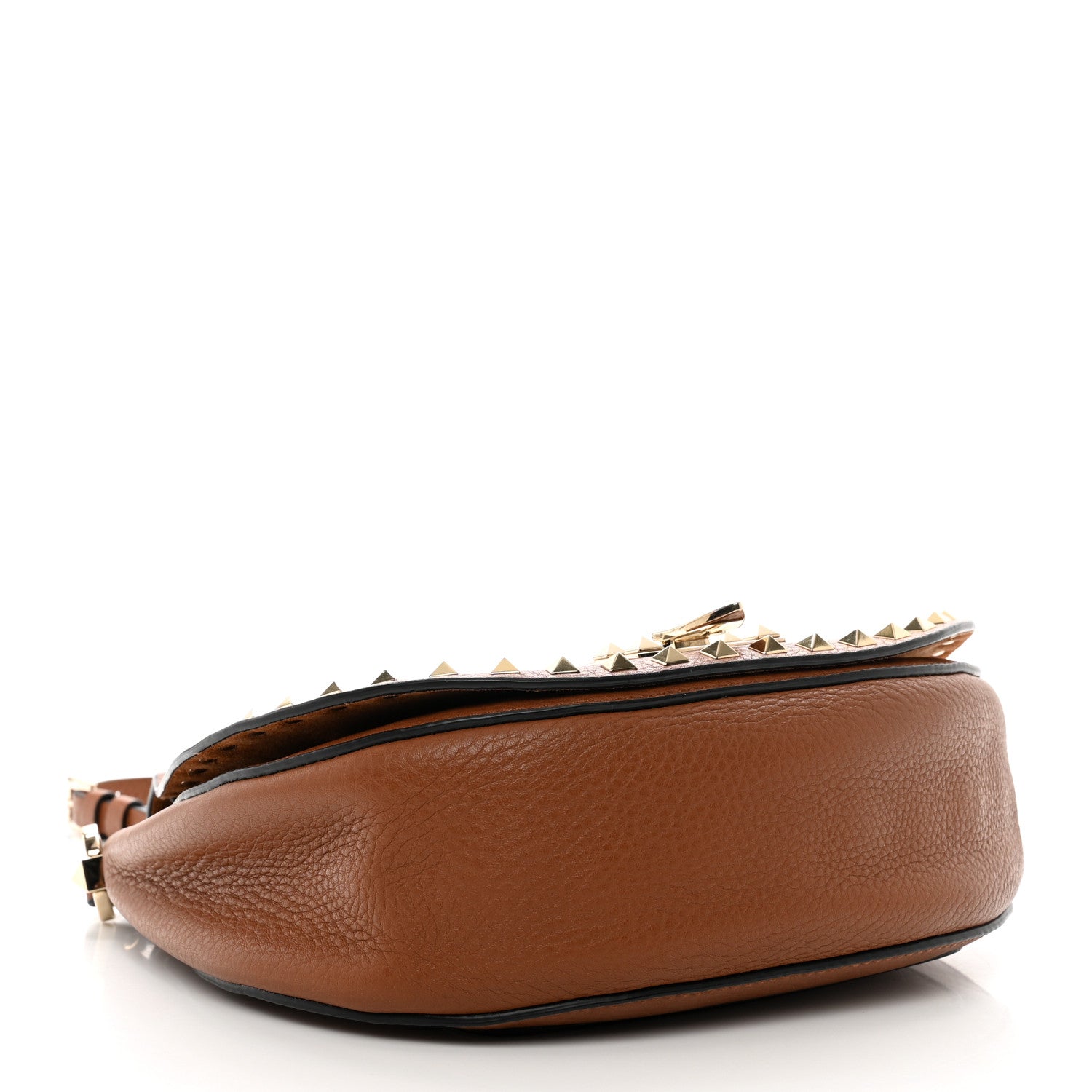 Valentino Garavani Pebbled Calfskin Rockstud Saddle Bag Saddle Brown 4 of 10