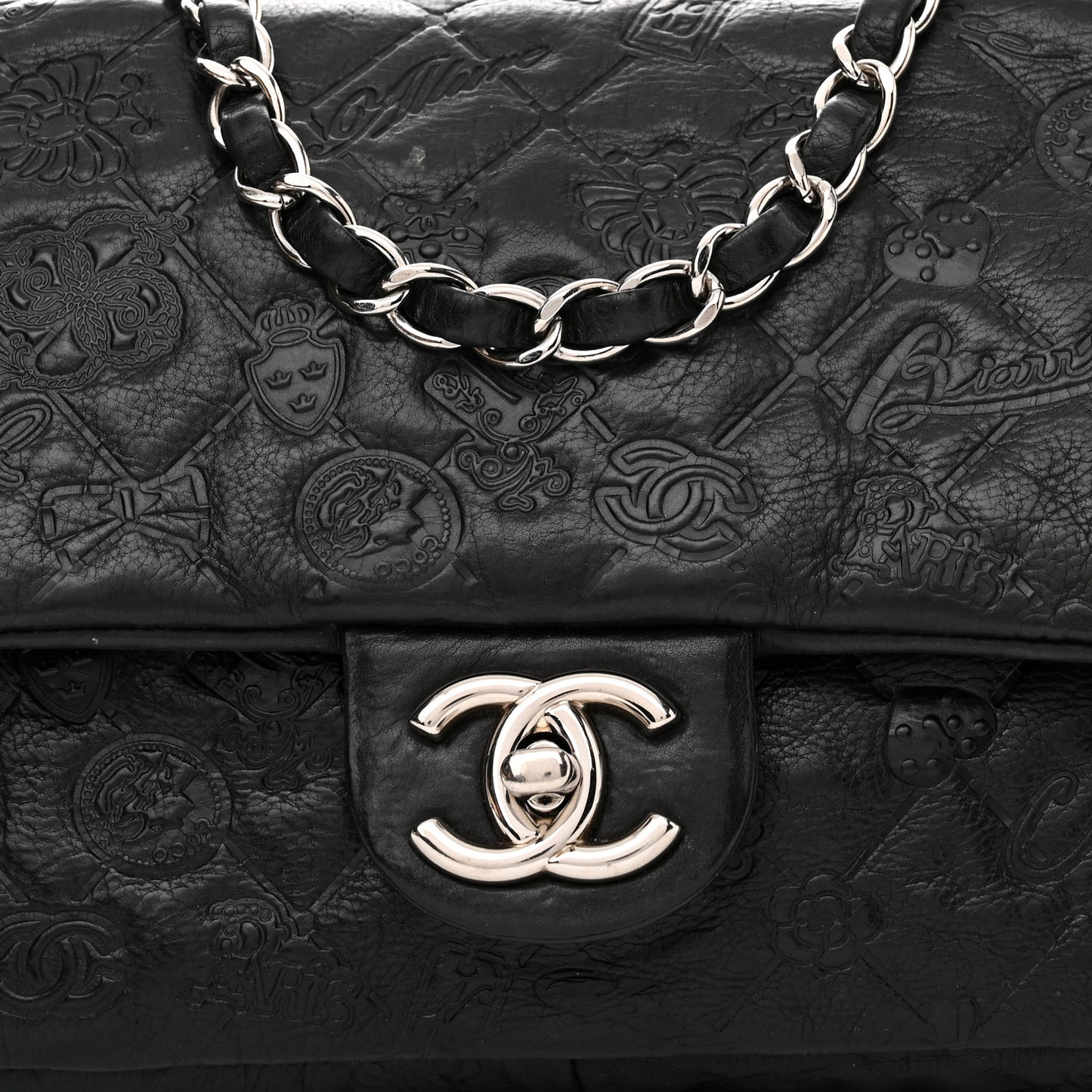 Calfskin Embossed Medium Lucky Symbols Flap Black