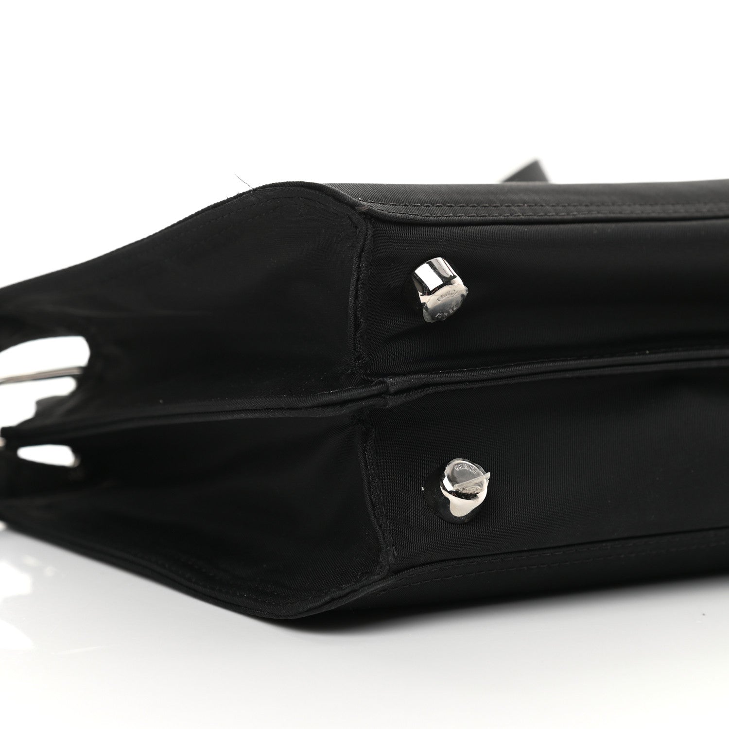 Fendi Nylon Vitello Cover Logo Embossed Mini Peekaboo I SEE U Satchel Black White 11 of 17