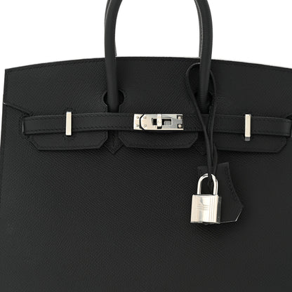 Hermes Epsom Horseshoe Birkin Sellier 25 Black Bleu Pale 8 of 11