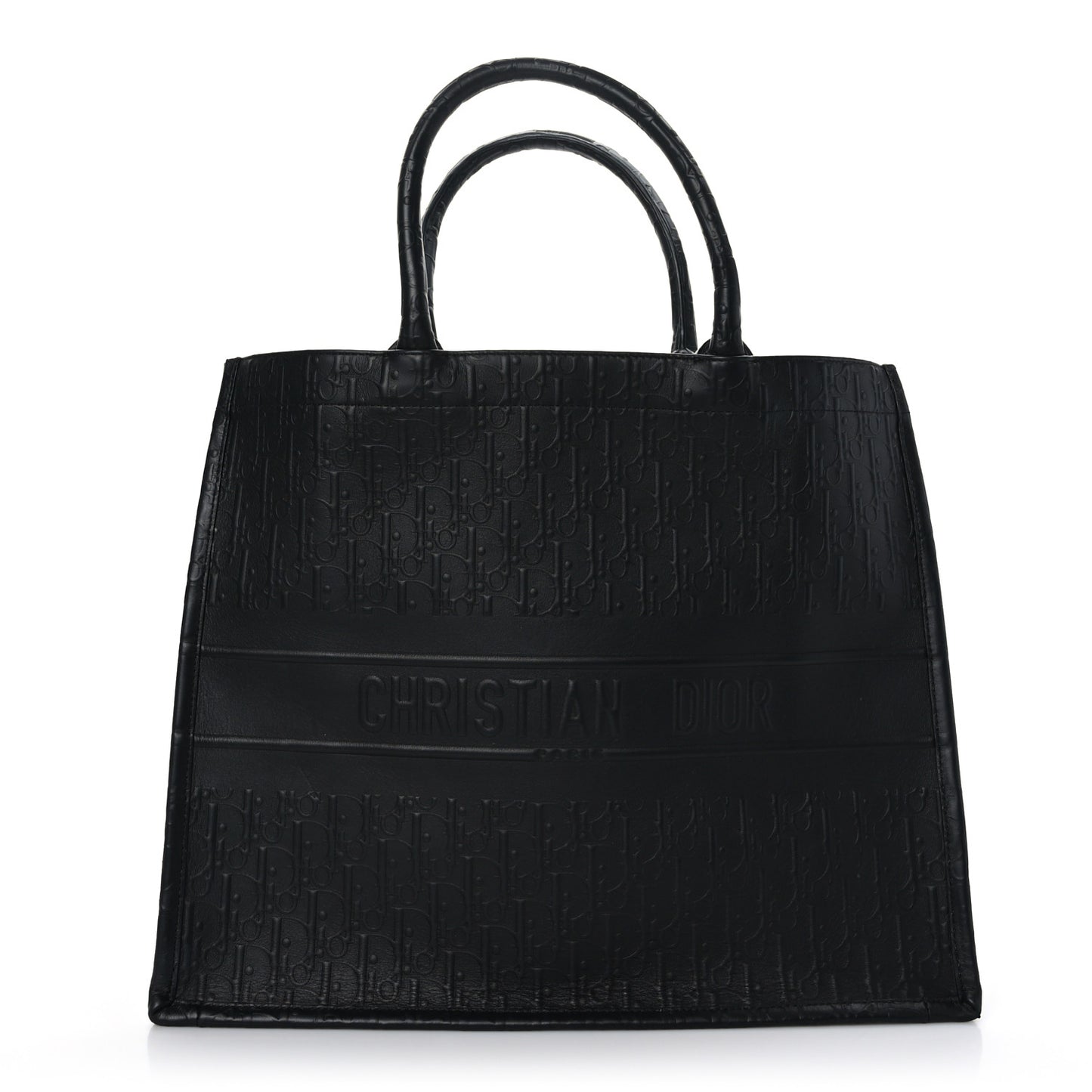 Oblique Calfskin Embossed Large Book Tote Black