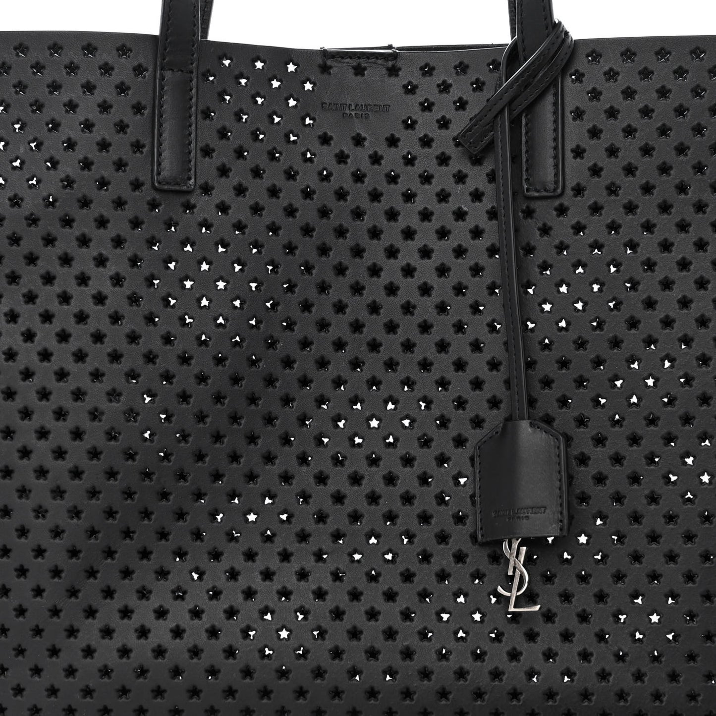 Calfskin Star Perforated Large Shopping Tote Black