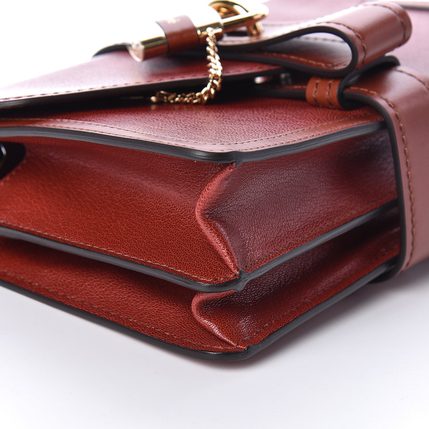 Shiny Goatskin Calfskin Aby Chain Shoulder Bag Sepia Brown