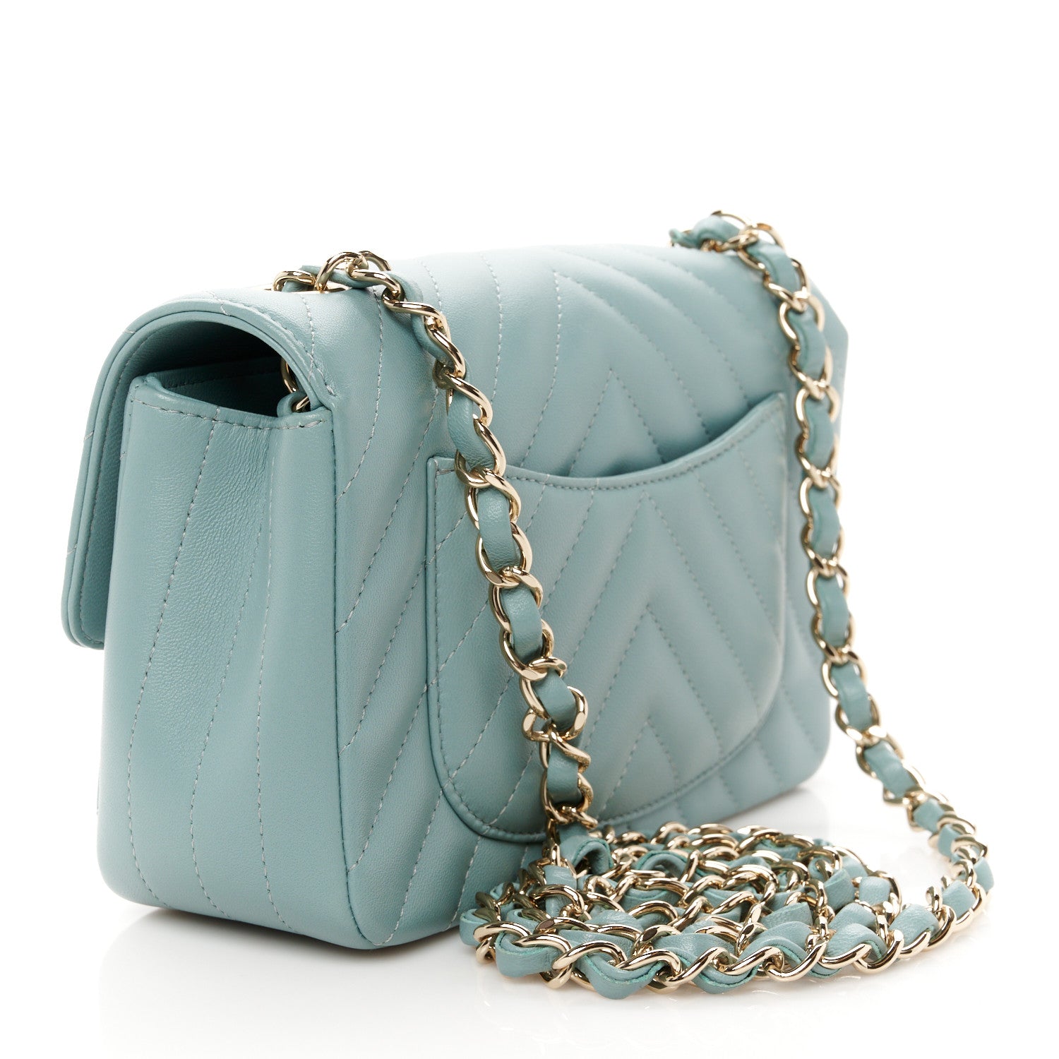 Chanel Lambskin Chevron Quilted Mini Rectangular Flap Light Blue 3 of 12