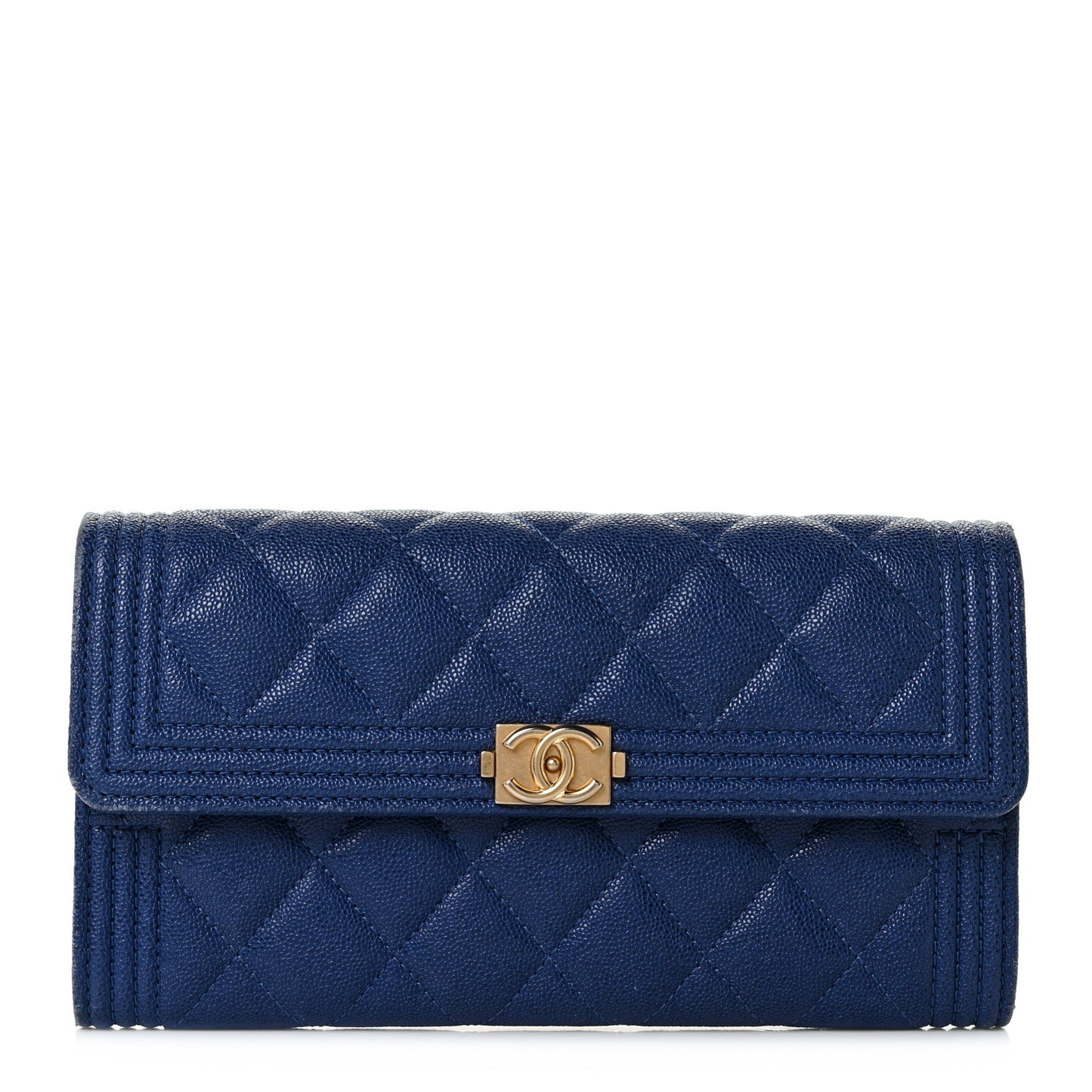 Caviar Quilted Large Boy Gusset Flap Wallet Blue