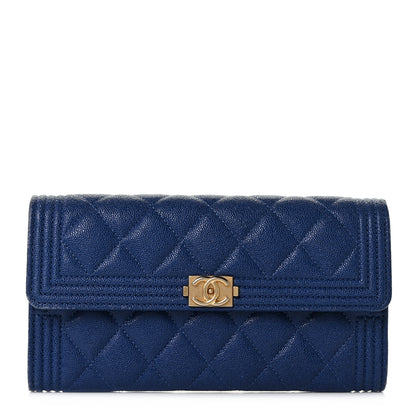 Chanel Caviar Quilted Large Boy Gusset Flap Wallet Blue 1 of 14