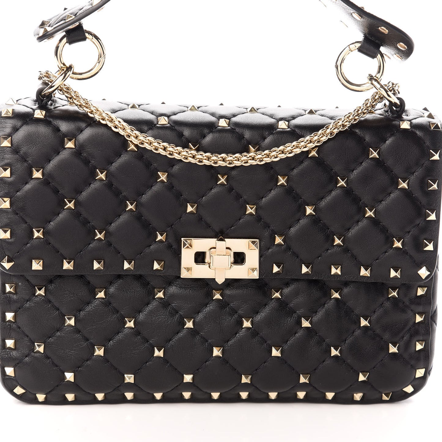 Lambskin Medium Rockstud Spike Shoulder Bag Black