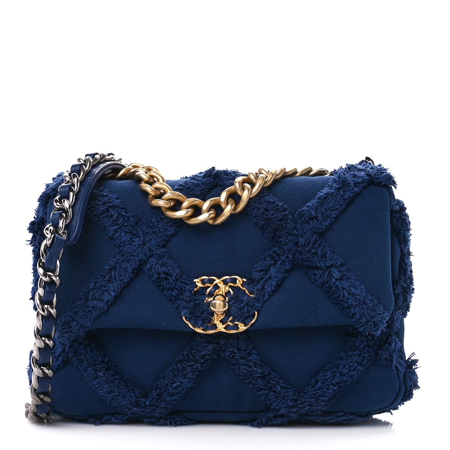 CHANEL ネイビー キルティング バッグ Chanel Cotton Canvas Quilted Medium Chanel 19 Flap Navy Blue