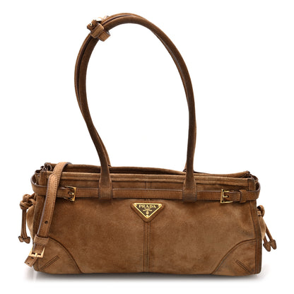 Prada Suede Triangle Medium Bonnie Shoulder Bag Cacao 1 of 9