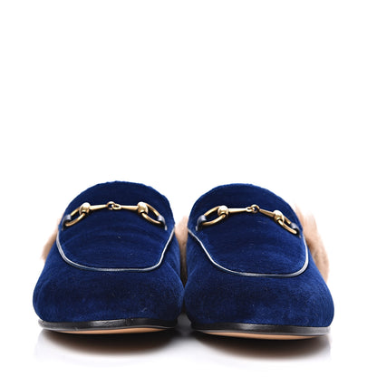 Gucci Velvet Fur Womens Princetown Slippers 36.5 Cobalt Blue 2 of 8