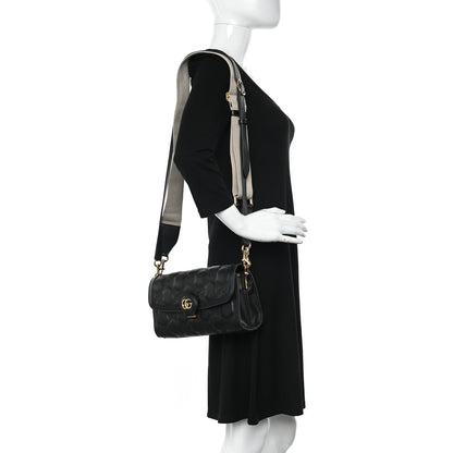 Gucci Calfskin GG Matelasse Small Flap Shoulder Bag Black Natural 2 of 10