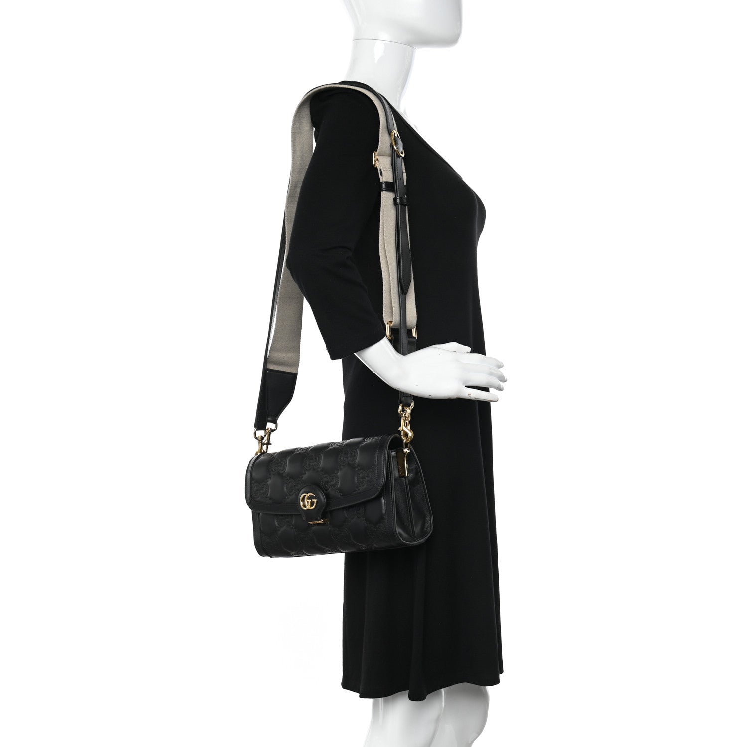 Gucci Calfskin GG Matelasse Small Flap Shoulder Bag Black Natural 3 of 10