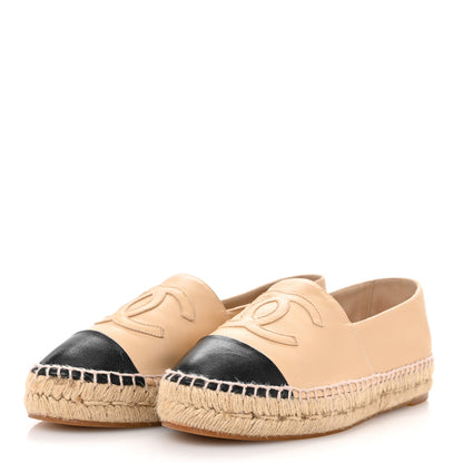 Chanel Lambskin CC Espadrilles 37 Beige Black 4 of 11