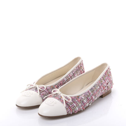 Chanel Tweed Calfskin Cap Toe Ballerina Flats 40.5 Pink 2 of 8