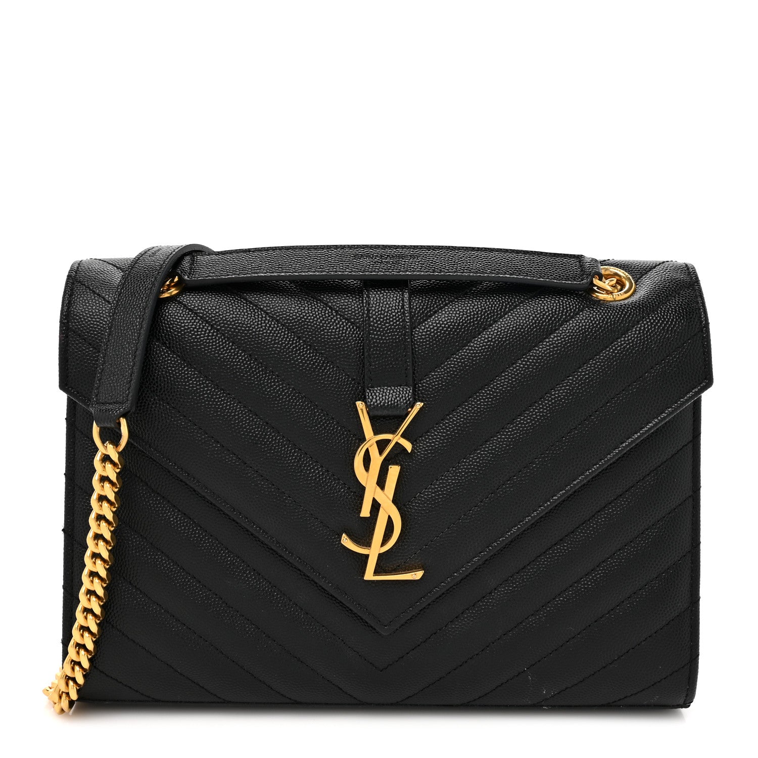 Saint Laurent Grain De Poudre Matelasse Chevron Medium Monogram Satchel Black 1 of 14