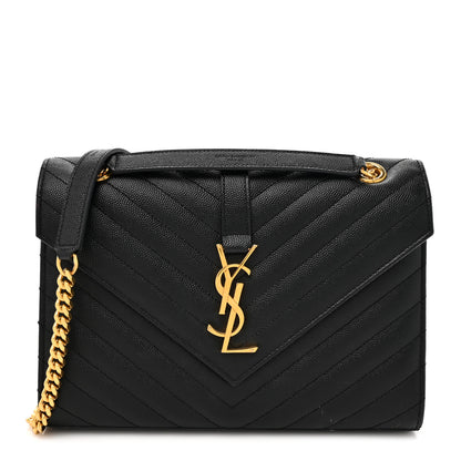 Saint Laurent Grain De Poudre Matelasse Chevron Medium Monogram Satchel Black 1 of 14