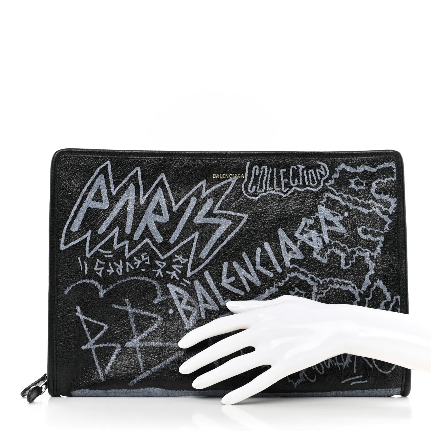 Balenciaga Agneau Arena Graffiti All Over Bazar Pouch Black White 2 of 8