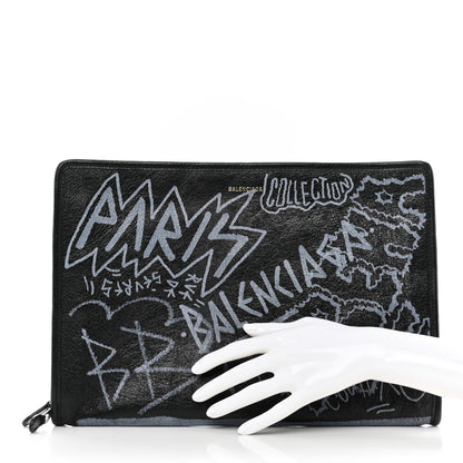 Balenciaga Agneau Arena Graffiti All Over Bazar Pouch Black White 2 of 8