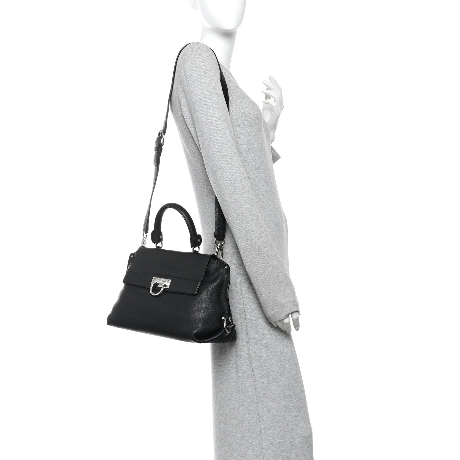 Salvatore Ferragamo Grained Calfskin Sofia Satchel Black 2 of 9