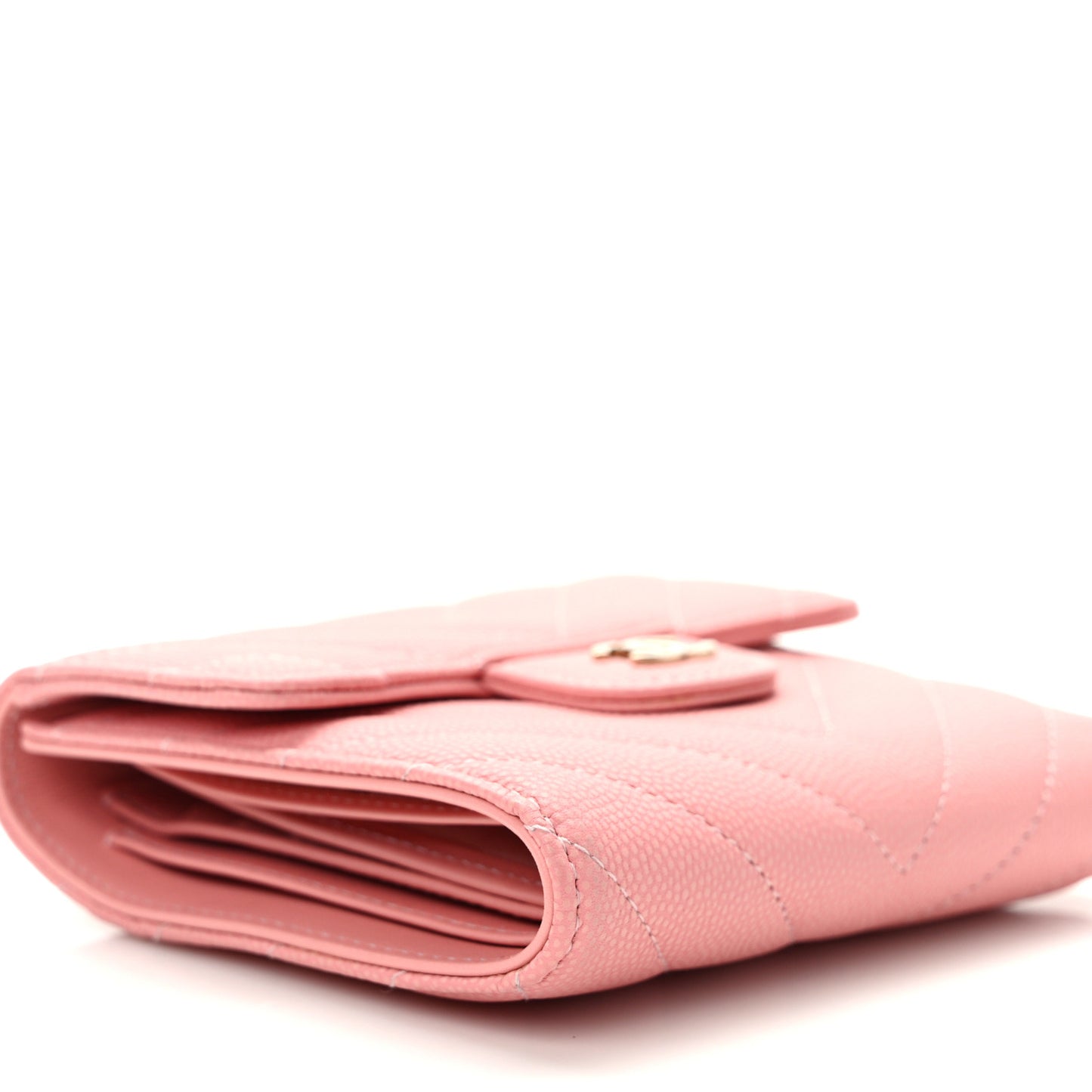 Caviar Chevron Quilted Compact Flap Wallet Pink
