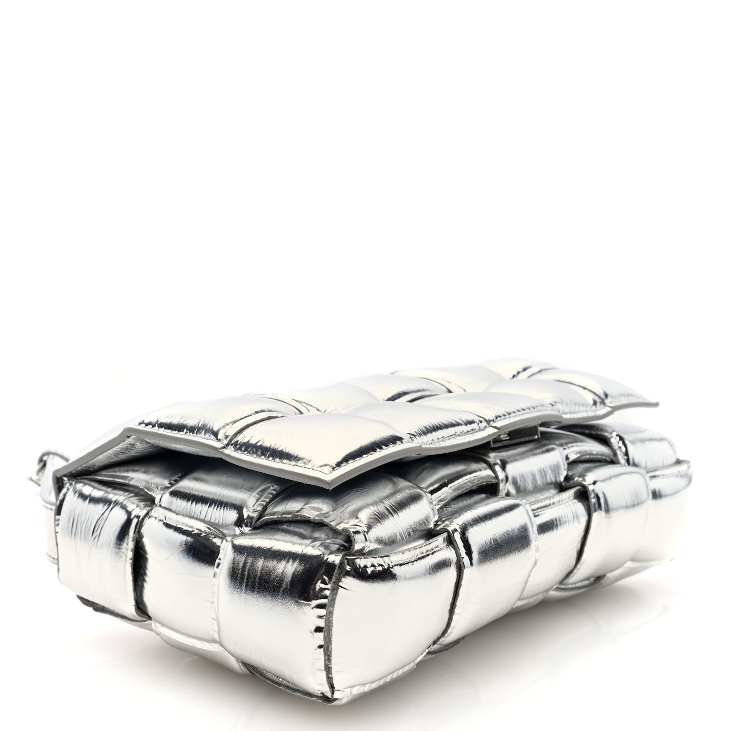 Bottega Veneta Metallic Lambskin Padded Cassette Crossbody Bag Silver 4 of 9