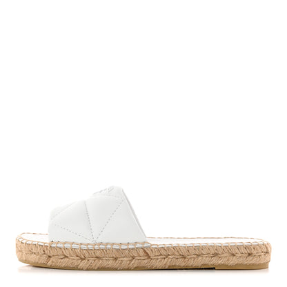 Prada Nappa Logo Quilted Espadrille 20mm Slide Sandals 38 Bianco 1 of 13