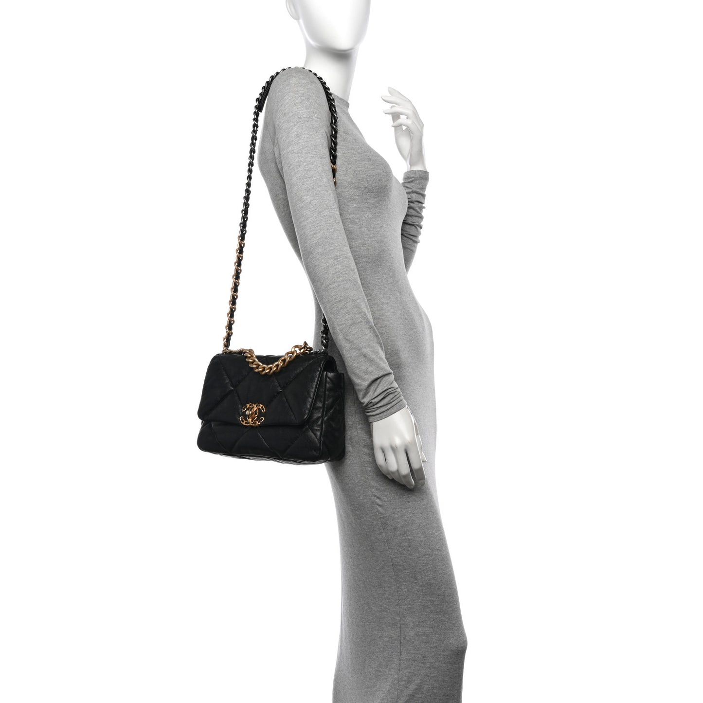 Shiny Goatskin Quilted Medium Chanel 19 Flap Black