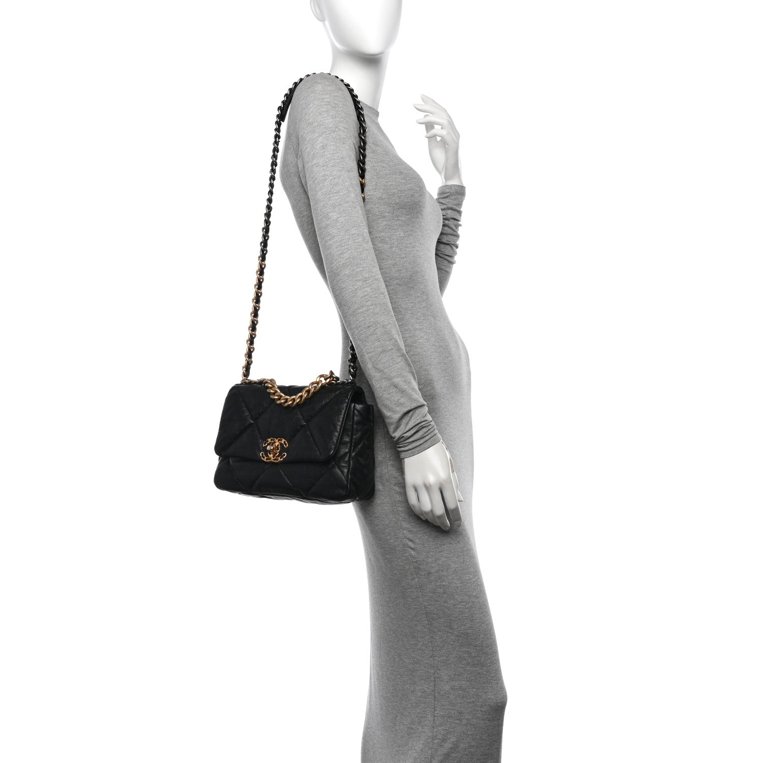 Chanel Shiny Goatskin Quilted Medium Chanel 19 Flap Black 2 of 11