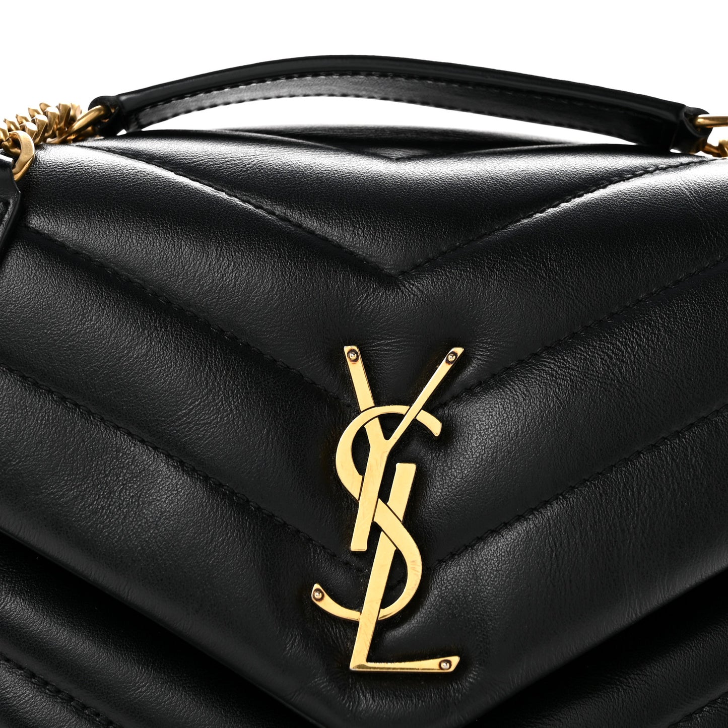 Calfskin Y Quilted Monogram Small Loulou Chain Satchel Black