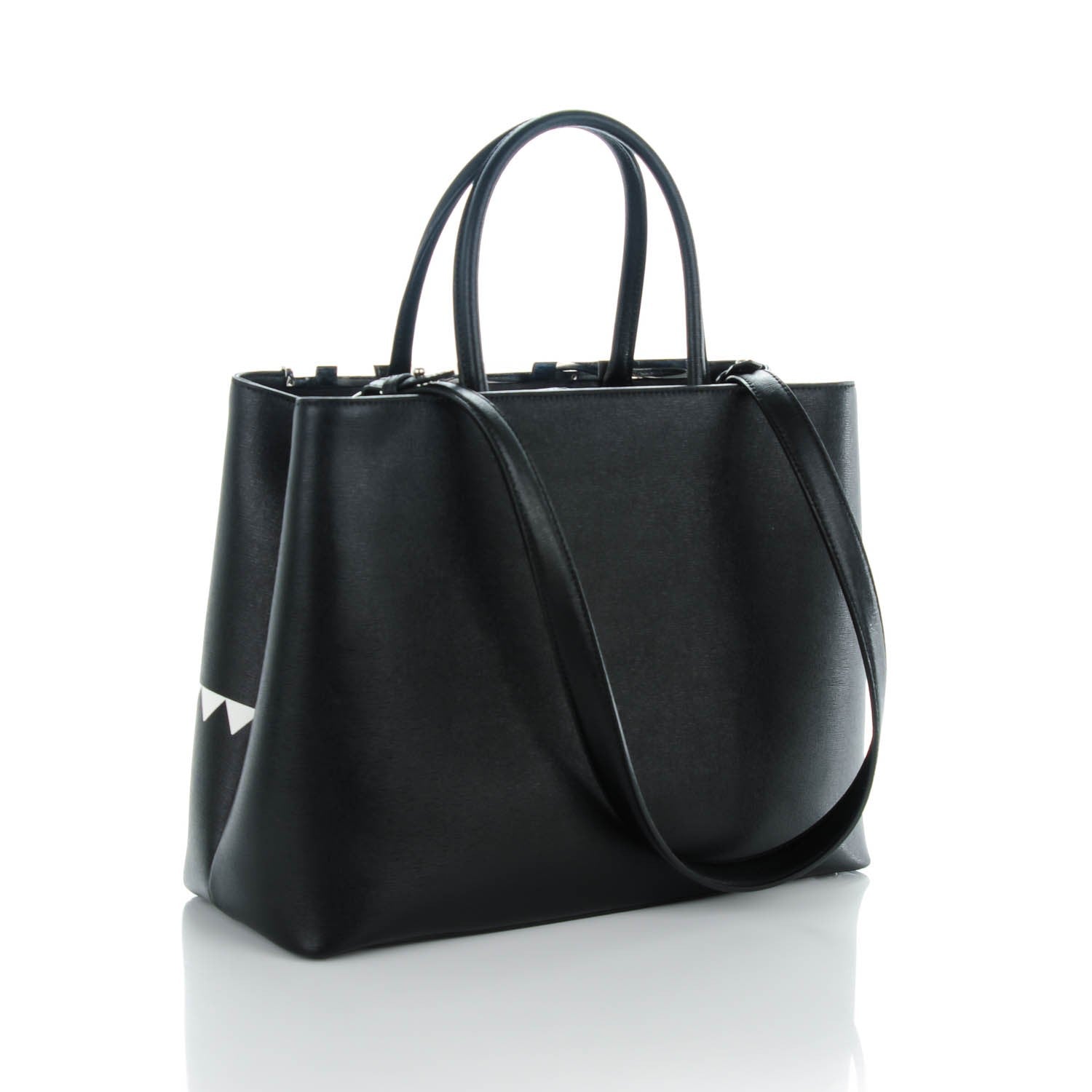 Fendi Vitello Elite Studded Monster Medium 2Jours Tote Black 3 of 7