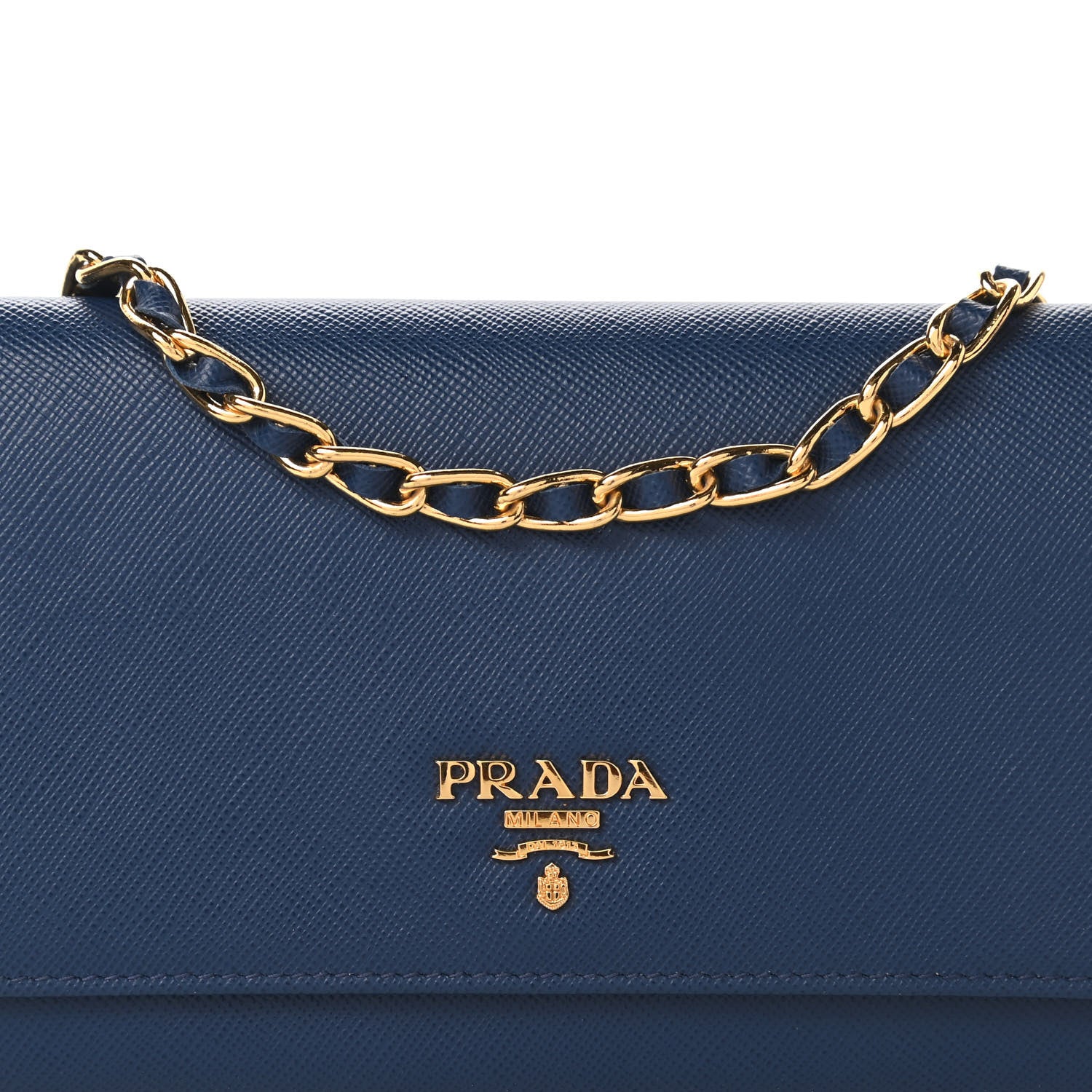 Prada Saffiano Metal Oro Chain Wallet Bleuette 9 of 10