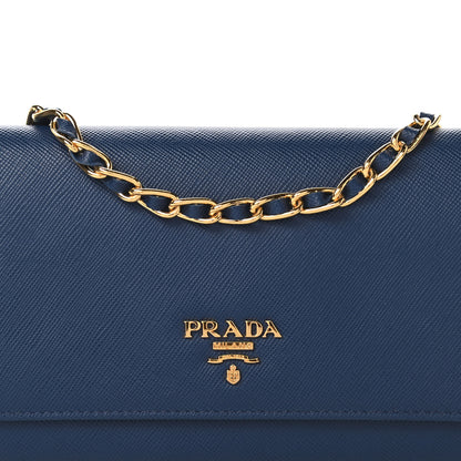 Prada Saffiano Metal Oro Chain Wallet Bleuette 9 of 10