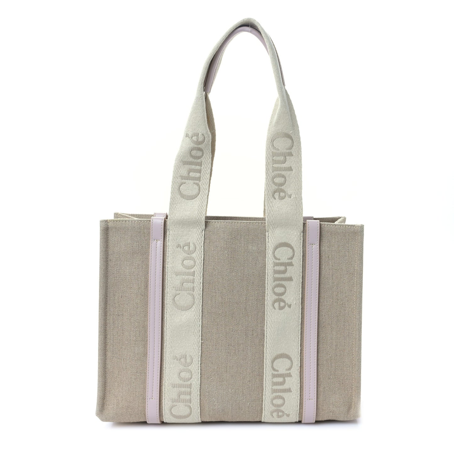 Linen Calfskin Medium Woody Ribbon Tote Cement Pink