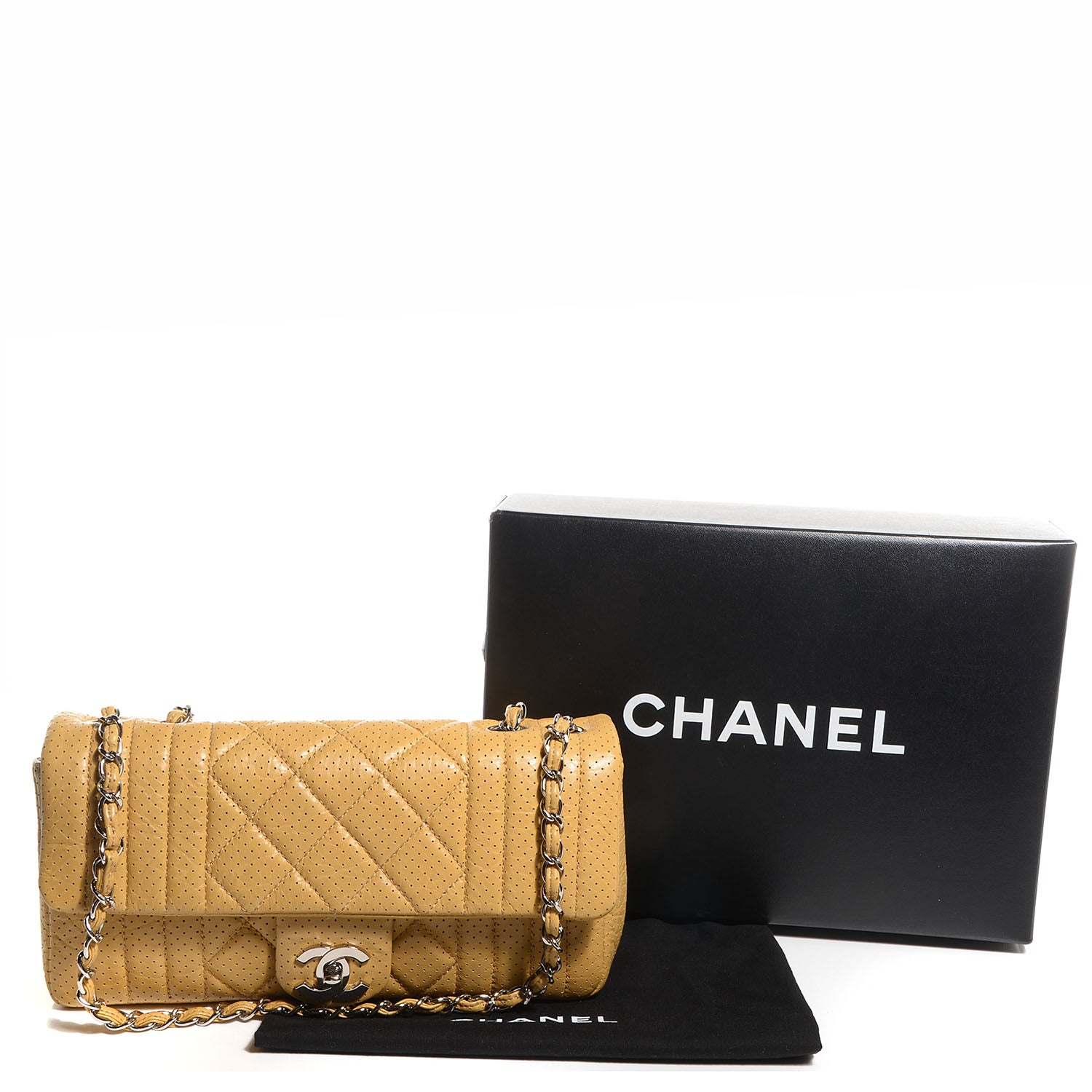 Chanel Aged Calfskin Perforated East West Flap Yellow 4 of 9