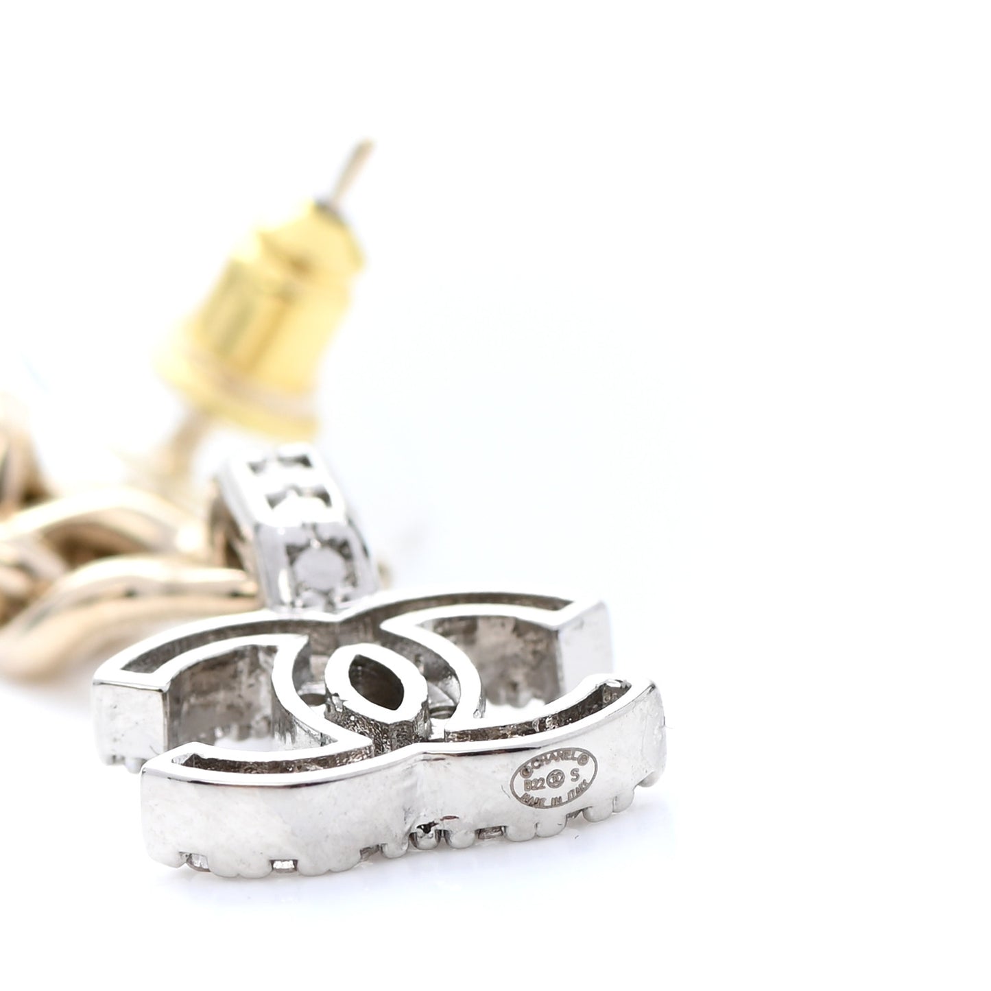 Metal Crystal CC Chain Drop Earrings Gold