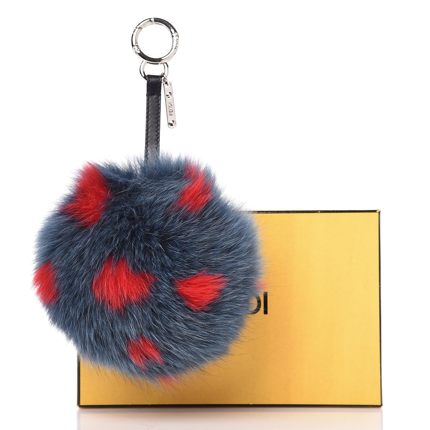 Fendi Fox Fur Polka Dot Pom Pom Bag Charm Blue Red 4 of 4