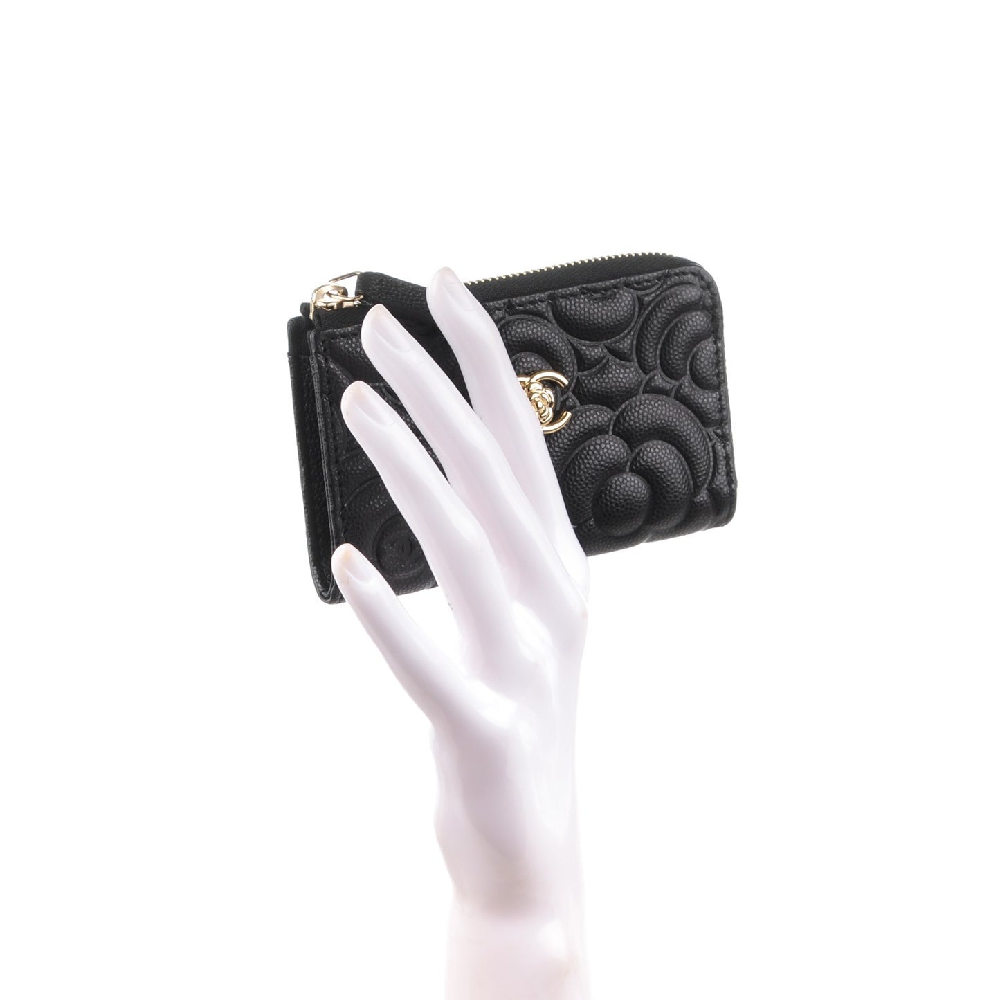 Caviar Camellia Embossed Key Holder Case Black