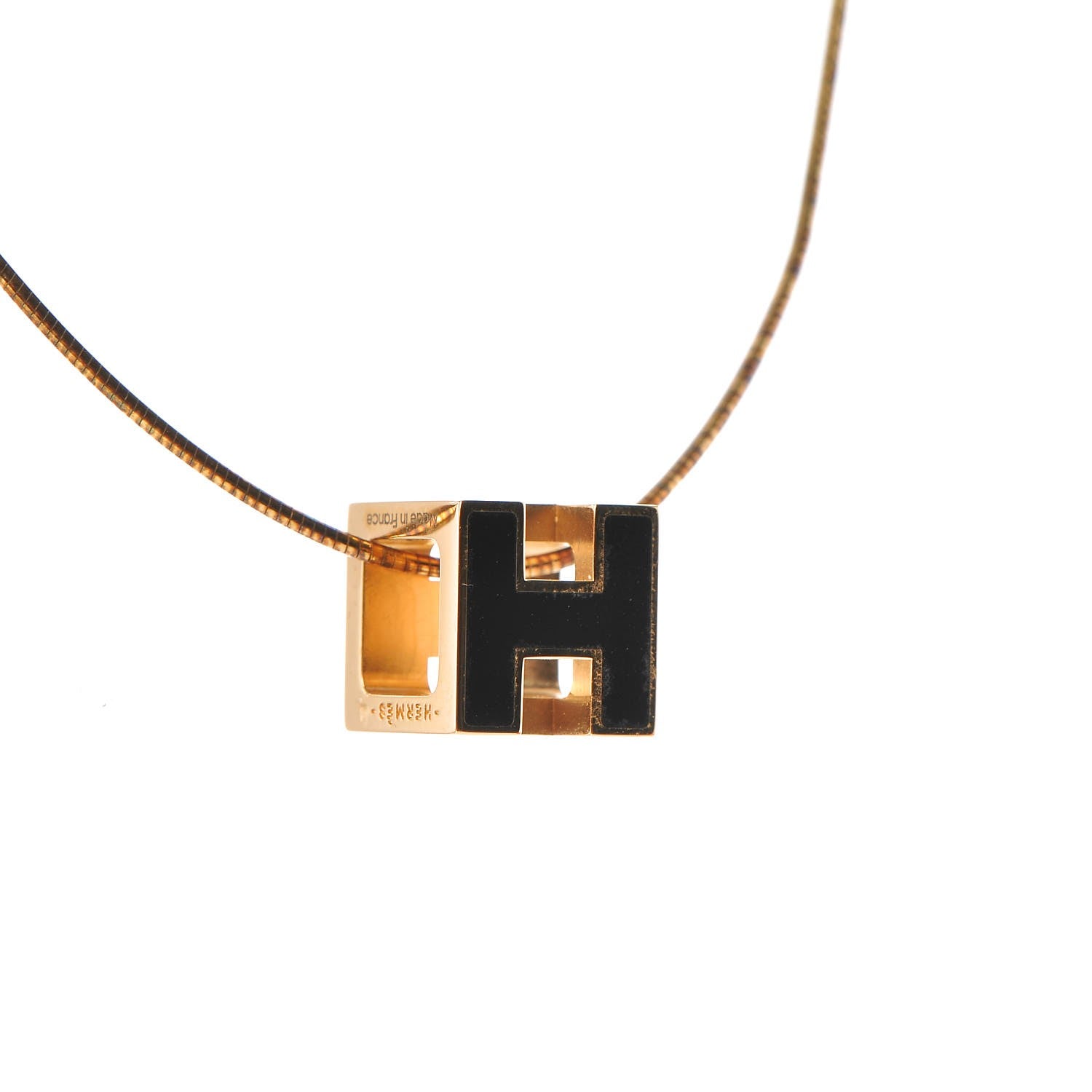 Hermes Gold Lacquered Cage d'H Pendant Necklace Black 8 of 10